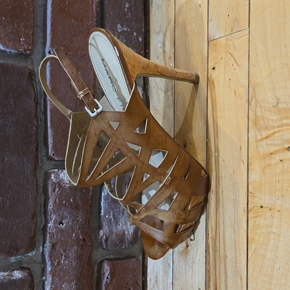 Marc Fisher Brown Leather Platform  High Heel Sandal - Sz 8 1/2 - Picture 3 of 6